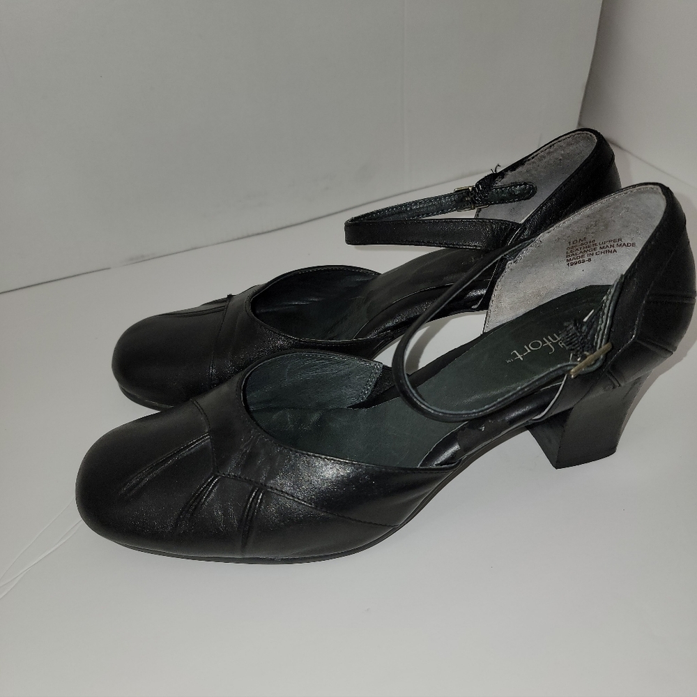 Black Leather Heeled Pumps, Comfortable, Perfect for Work